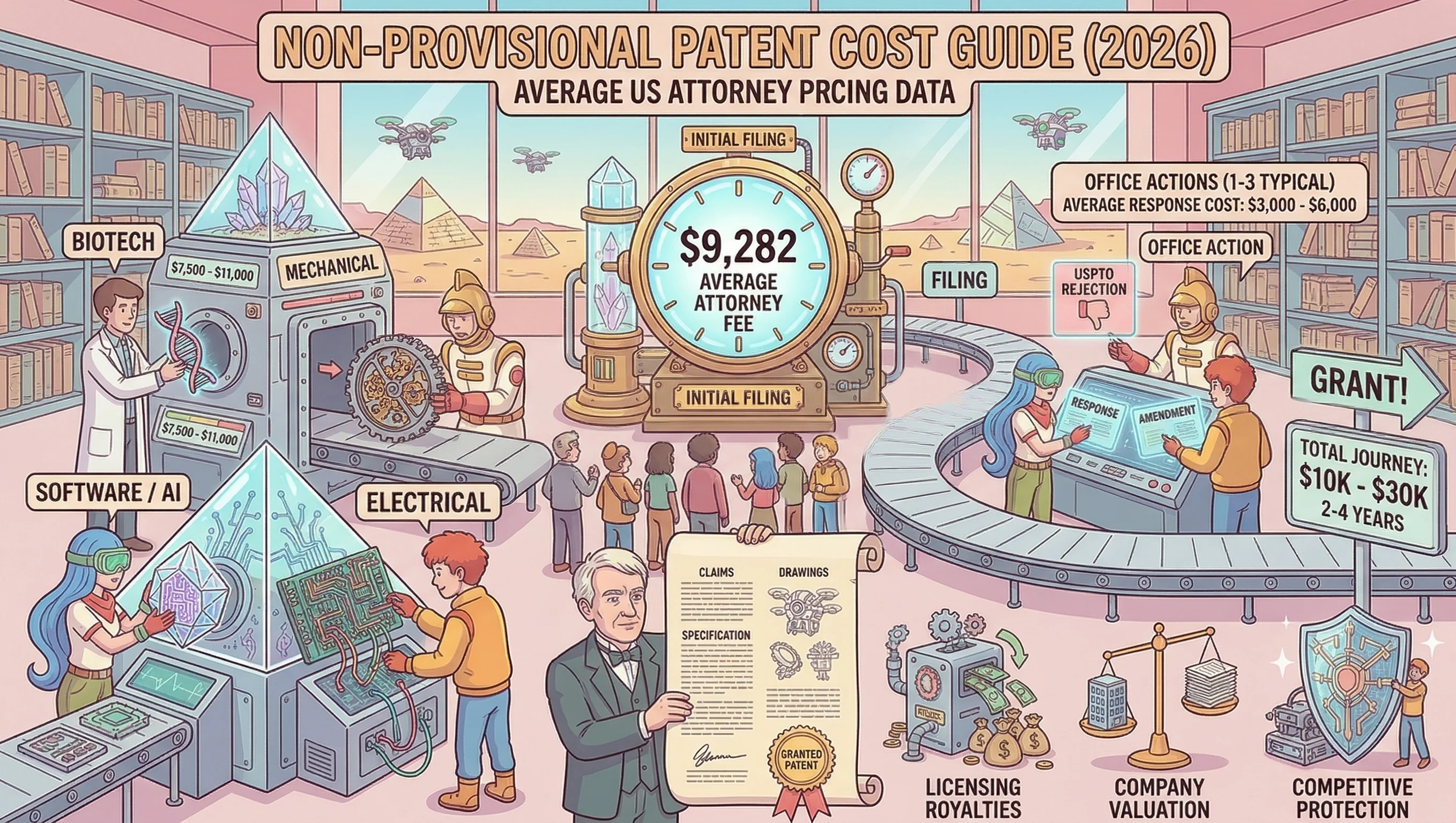 Illustration showing non-provisional patent cost breakdown